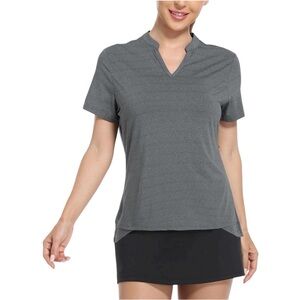 MIER Women's Golf Polo Shirt Collarless UPF 50+ Short Sleeve V-Neck Top Sz L
